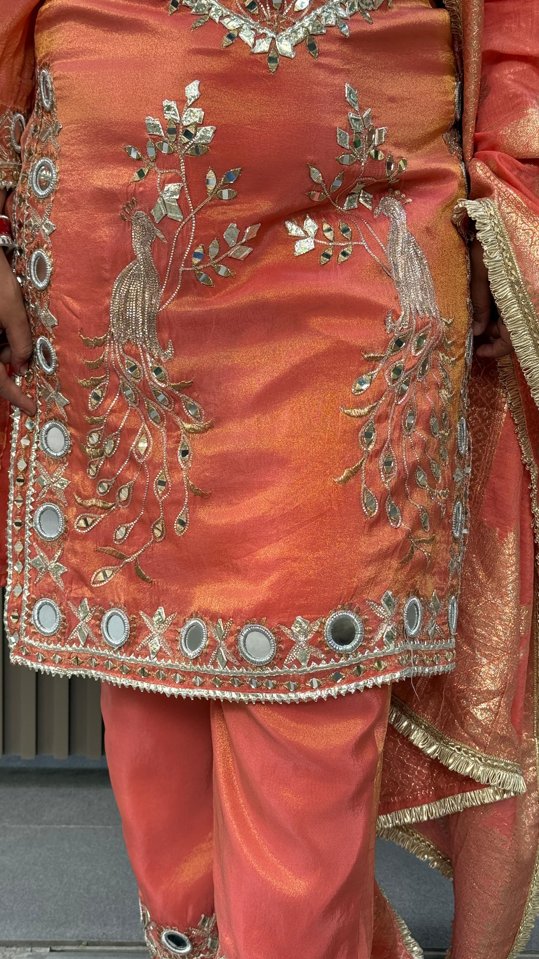 Zariya Suit- Magenta, Orange, Peach